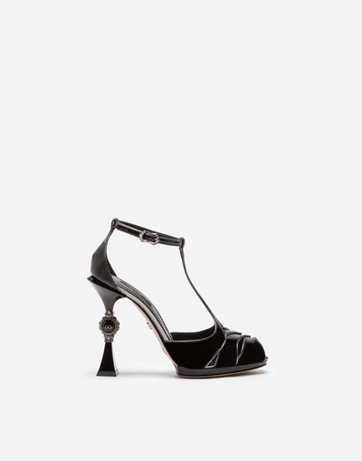 Dolce & Gabbana Sandals In Varnish And Mordoré Nappa Leather With Sculpted Heel In Black