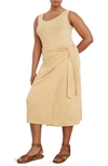 Vince Faux Wrap Midi Dress In Warm Sand
