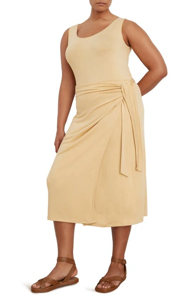Vince Faux Wrap Midi Dress In Warm Sand