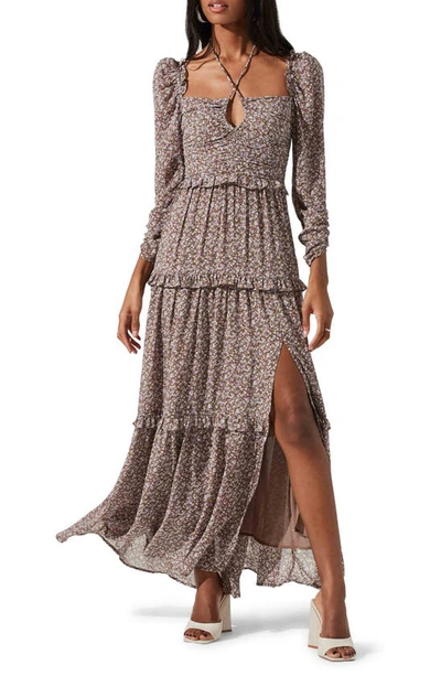 Astr Lovestruck Floral Tiered Maxi Dress In Brown Purple Multi | ModeSens
