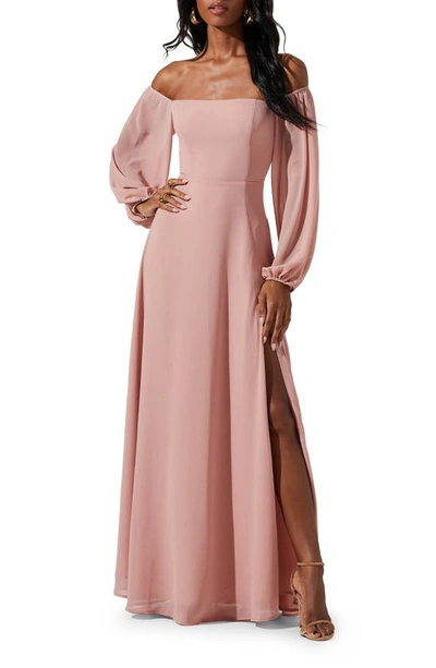 Astr Lucinda Long Sleeve Dress In Rose