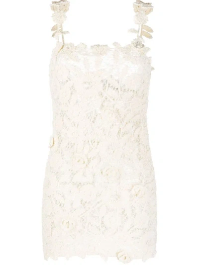 Blumarine Crochet-knit Minidress In Blanco