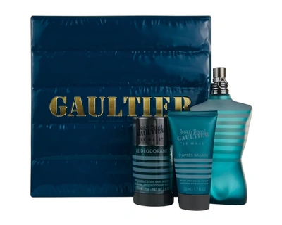 Jean Paul Gaultier Le Male 3 Pc. Gift Set For Men Eau De Toilette Spr 4.2 oz + Soothing After Shave Balm 1.7 oz + Deo S In White