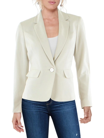 Le Suit Petites Womens Knit Long Sleeves One-button Blazer In White