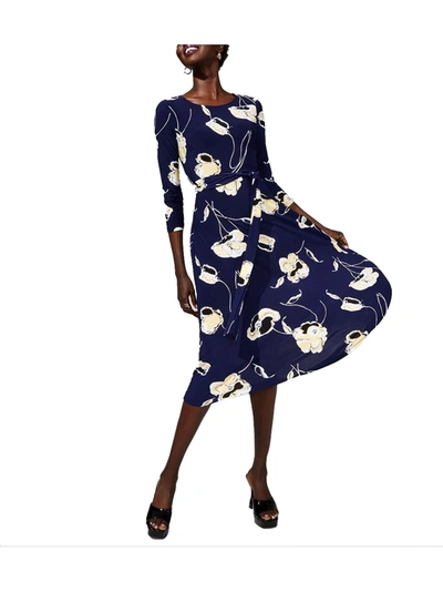 Kasper Womens Floral Midi Fit & Flare Dress In Multi