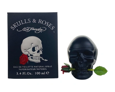 Ed Hardy Skulls & Roses Eau De Toilette For Men 3.4 oz / 100 ml - Spray In White