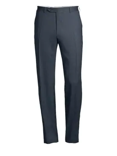 Canali Stretch Wool Trousers In Blue