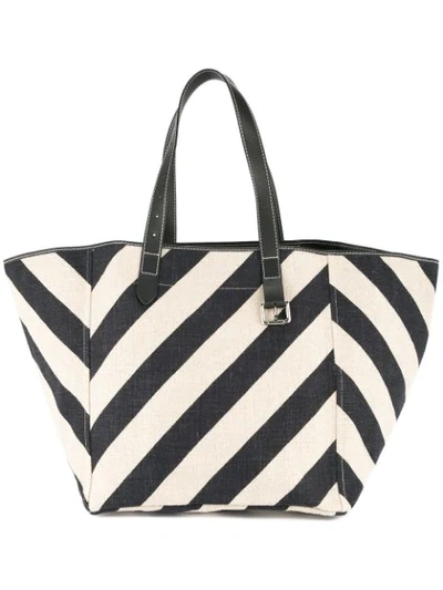 Jw Anderson Belt Leather-trimmed Striped Linen Tote In Multi