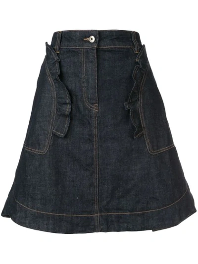 Carven Ruffled Denim Mini Skirt In Indigo