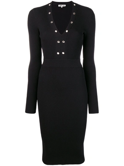 Mcq By Alexander Mcqueen Ribbed Lace-up Long-sleeve Dress With Grommet Trim In Black