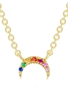 Ron Hami 14k Gold Rainbow Gemstone Crescent Pendant Necklace In Gold/ Multi