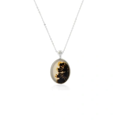 No 13 Agate & Diamond Pendant Necklace - Silver