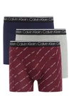 Calvin Klein 3-pack Stretch Cotton Boxer Briefs In Peacoat/ Grey/ Burgundy