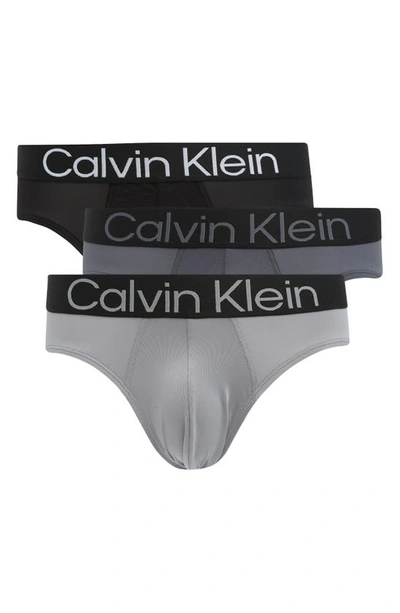 Calvin Klein 3-pack Hip Briefs In Black/ Grey Multi
