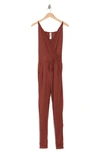 Go Couture Sleeveless Drawstring Waist Jumpsuit In Rhubarb