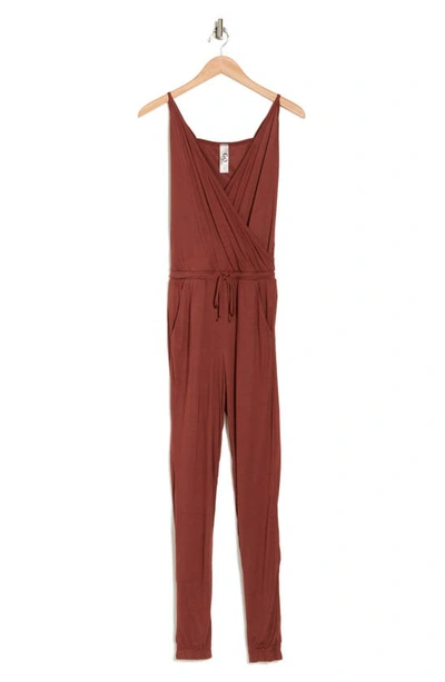 Go Couture Sleeveless Drawstring Waist Jumpsuit In Brown