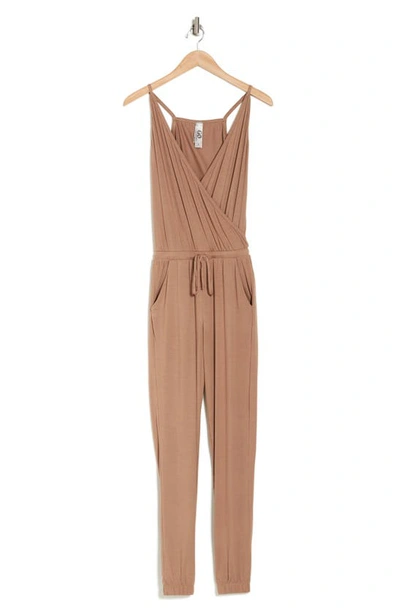 Go Couture Sleeveless Drawstring Waist Jumpsuit In Brown