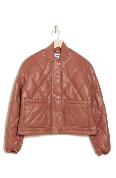 Vigoss Faux Leather Quilted Crop Jacket In Brown