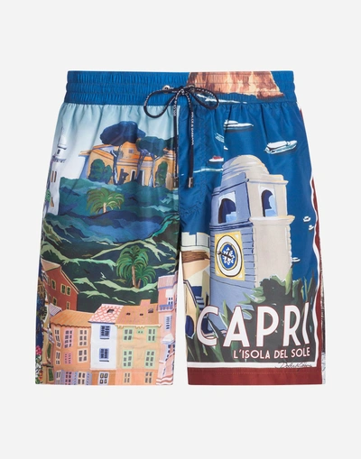 Dolce & Gabbana Long Printed Swimming Trunks In Multicolor