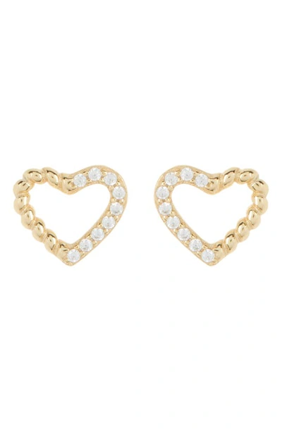 Argento Vivo Sterling Silver Split Cz Heart Stud Earrings In Gold