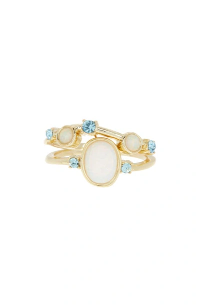Covet Set Of 2 Imitation Opal & Crystal Stackable Rings In Light Blue
