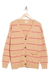 Vigoss Striped Cardigan In Oatmeal/ Pink