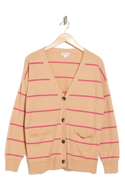 Vigoss Striped Cardigan In Oatmeal/ Pink
