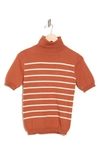 Vigoss Stripe Short Sleeve Cotton Turtleneck Sweater In Cinnamon
