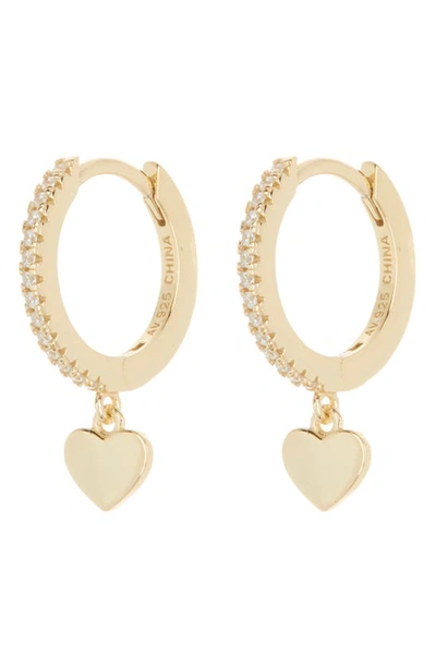 Argento Vivo Sterling Silver Cubic Zirconia Heart Huggie Hoop Earrings In Gold