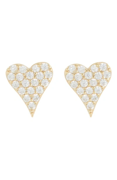 Argento Vivo Sterling Silver Pavé Cubic Zirconia Heart Stud Earrings In Gold