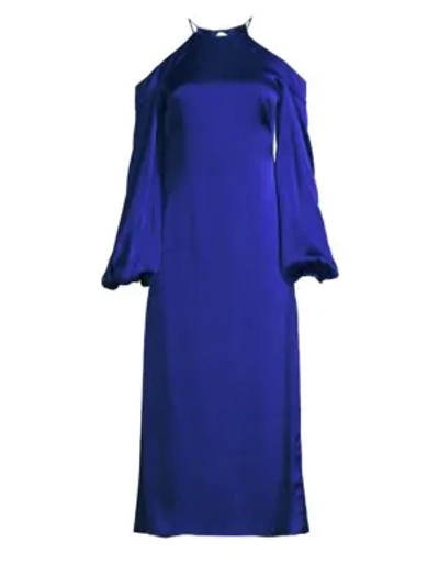 Amur Francine Silk Cold Shoulder Midi Dress In Royal Blue