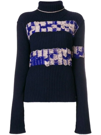 Calvin Klein 205w39nyc Turtleneck Balaclava Hood Floating-yarn Ribbed Wool Sweater In Navy