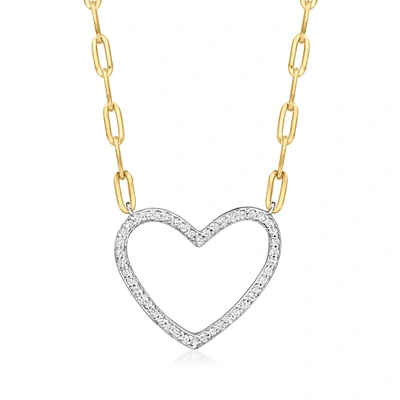 Ross-simons Diamond Heart Paper Clip Link Necklace In 2-tone Sterling Silver In Multi
