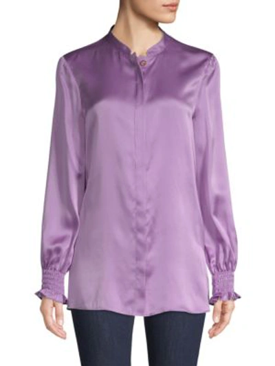 Escada Sport Smocked Sleeve Silk Blouse In Purple