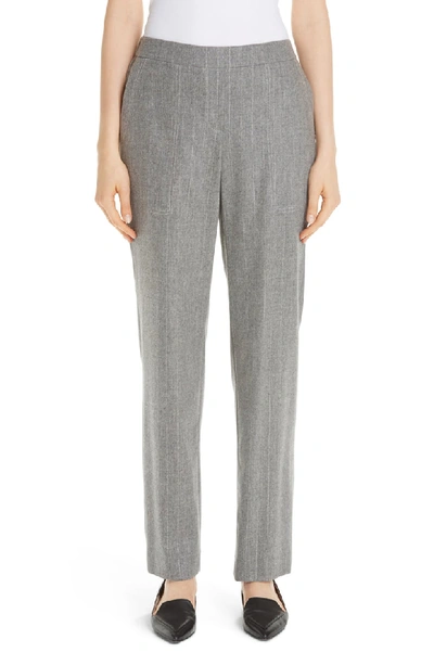 Lafayette 148 Fulton Glistening Pinstripe Back-stretch Pants In Nickel Melange