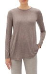 Lafayette 148 Lexia Crewneck Long-sleeve Featherweight Jersey Top In Brownstone Melange