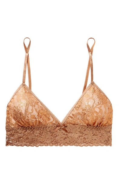 Hanky Panky Stardust Metallic Stretch-lace Soft-cup Triangle Bralette In Suntan/copper