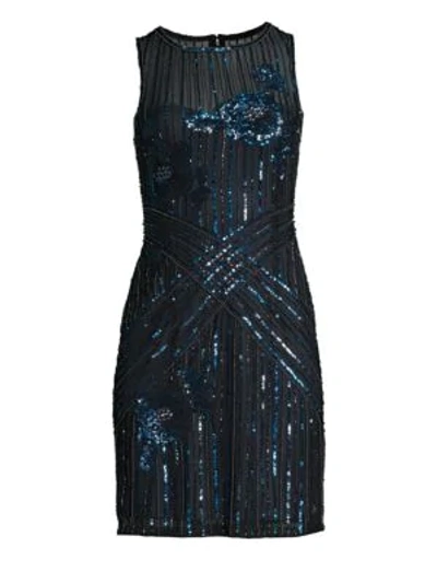 Parker Black Lorenza Beaded Sheath Dress In Blue Multi