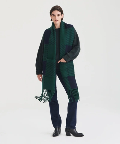 Naadam Cashmino Plaid Scarf With Pockets In Green
