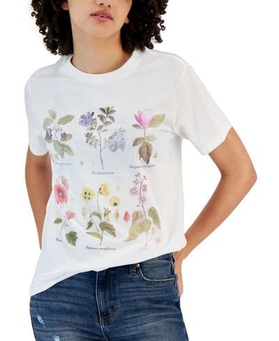 Grayson Threads, The Label Juniors' Crewneck Short-sleeve Flower Graphic T-shirt In White