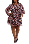 London Times Yuryu Long Sleeve Fit & Flare Dress In Navy/ Coral