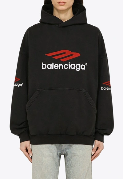 Balenciaga 3b Sports Icon Hooded Sweatshirt In Black