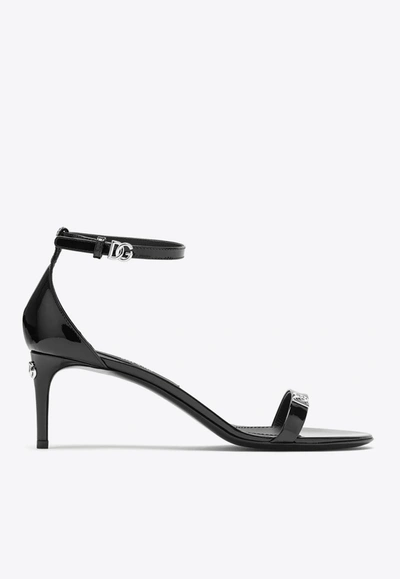 Dolce & Gabbana 60 Logo-plaque Patent-leather Sandals In Black