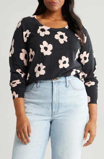 Sanctuary All Day Long Floral Cotton Blend Sweater In Rose Smoke