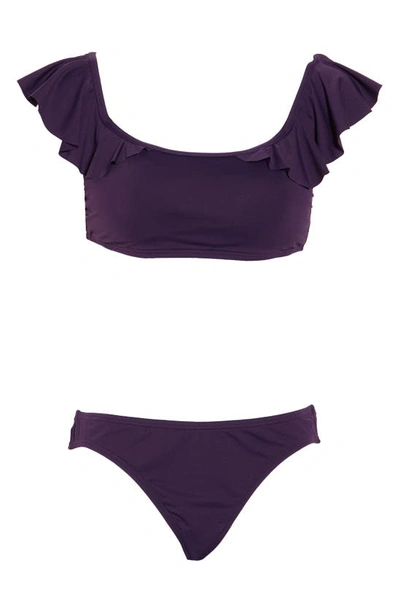 Vince Camuto Ruffle Two-piece Swimsuit In Deep Plum