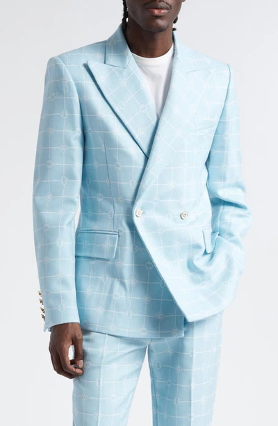 Casablanca Double Breasted Sports Jacquard Sport Coat In Corydalis Blue