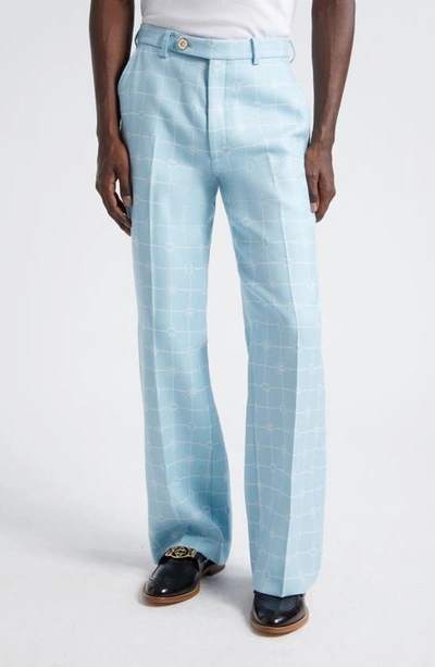 Casablanca Straight Leg Wool Blend Trousers In Corydalis Blue