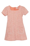 Speechless Kids' Imitation Pearl Trim Boucle Dress In Coral/ivory