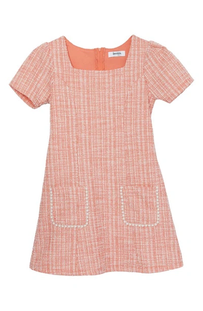 Speechless Kids' Imitation Pearl Trim Boucle Dress In Coral/ivory