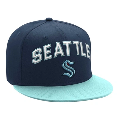 Starter Deep Sea Blue/light Blue Seattle Kraken Arch Logo Two-tone Snapback Hat In Navy